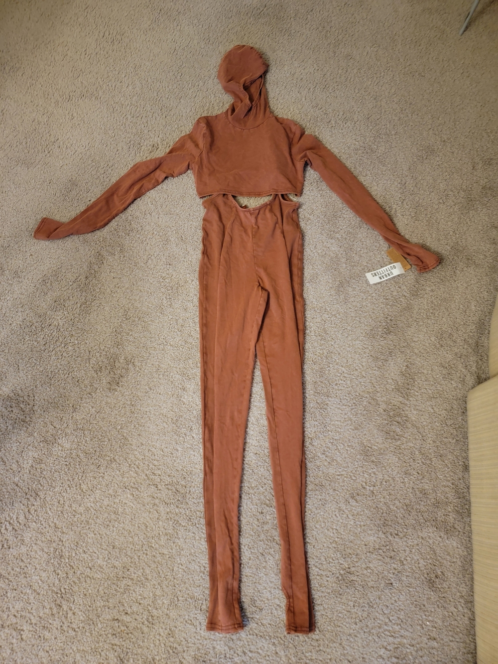 Rust Cropped Hoodie & High-Waist Leggings Set - Women Urban Outfitters